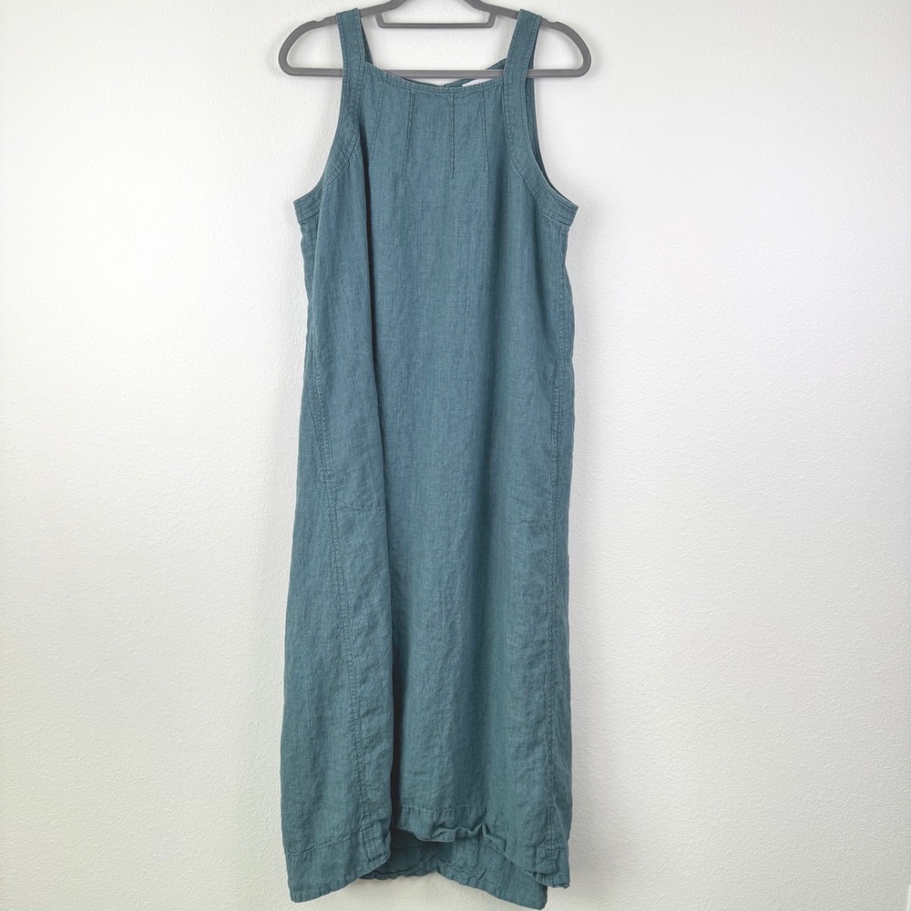 Pure Jill Linen Maxi Dress Women XL Teal Excellent Minimalist Coastal Boho